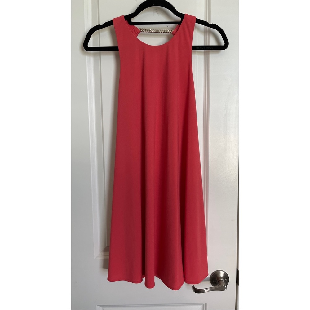Coral Bebe dress with gold chain
